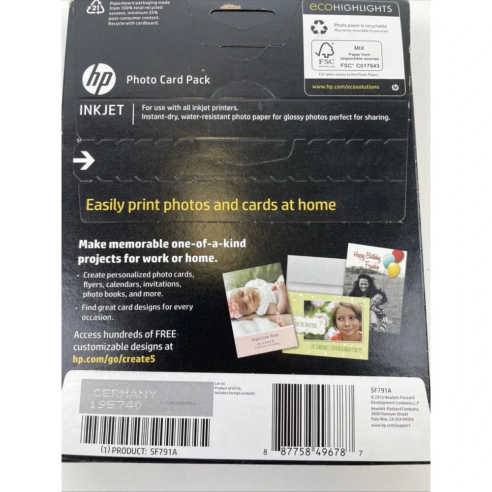 HP Inkjet Printer Glossy Photo Card Picture Paper Pack / NEW